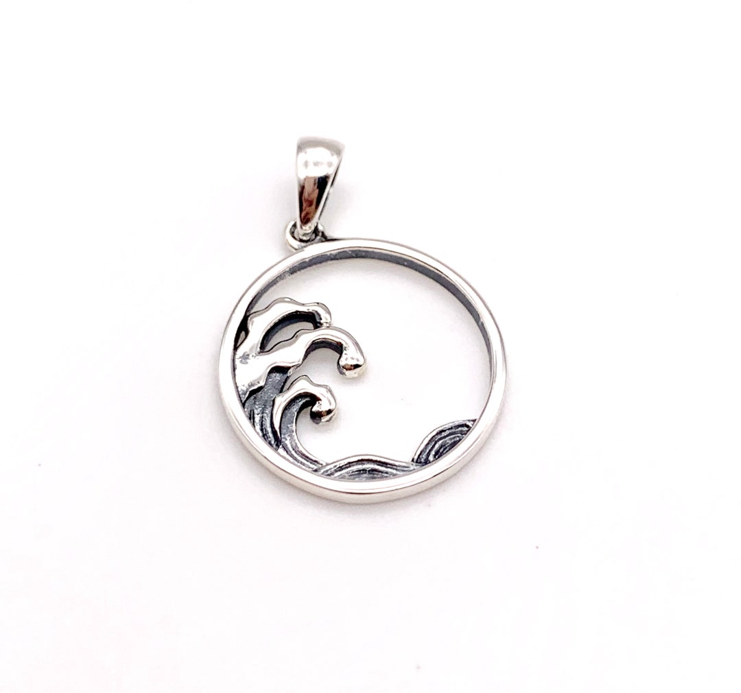 925 Sterling Silver Japanese Style Wave Pendant, Comes With a FREE ...