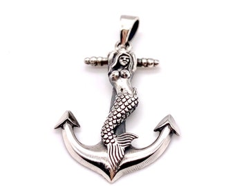 Silver Anchor Pendant with Mermaid, Silver Mermaid Pendant, comes with a FREE chain