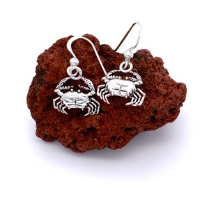 Silver Crab Earrings, 925 Sterling Silver Hook Style Crab Earrings, Sea Life Crab Earrings