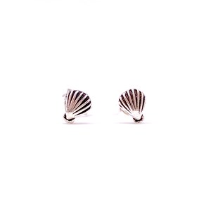 Silver Shell Earrings, Silver Shell Stud Earrings, Solid 925 Oxidized Sterling Silver Shell Earring