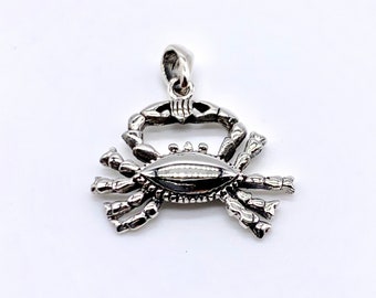Sterling Silver Crab Pendant, Detailed Nautical Necklace
