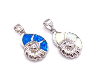 Colgante Silver Shell, viene con azul o blanco opal, Nautilus Shell colgante viene con una cadena GRATIS
