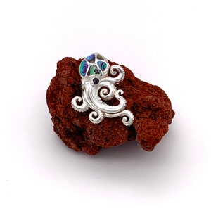 925 Sterling Silver Octopus Pendant with Abalone Shell, Pendant Comes With FREE Necklace