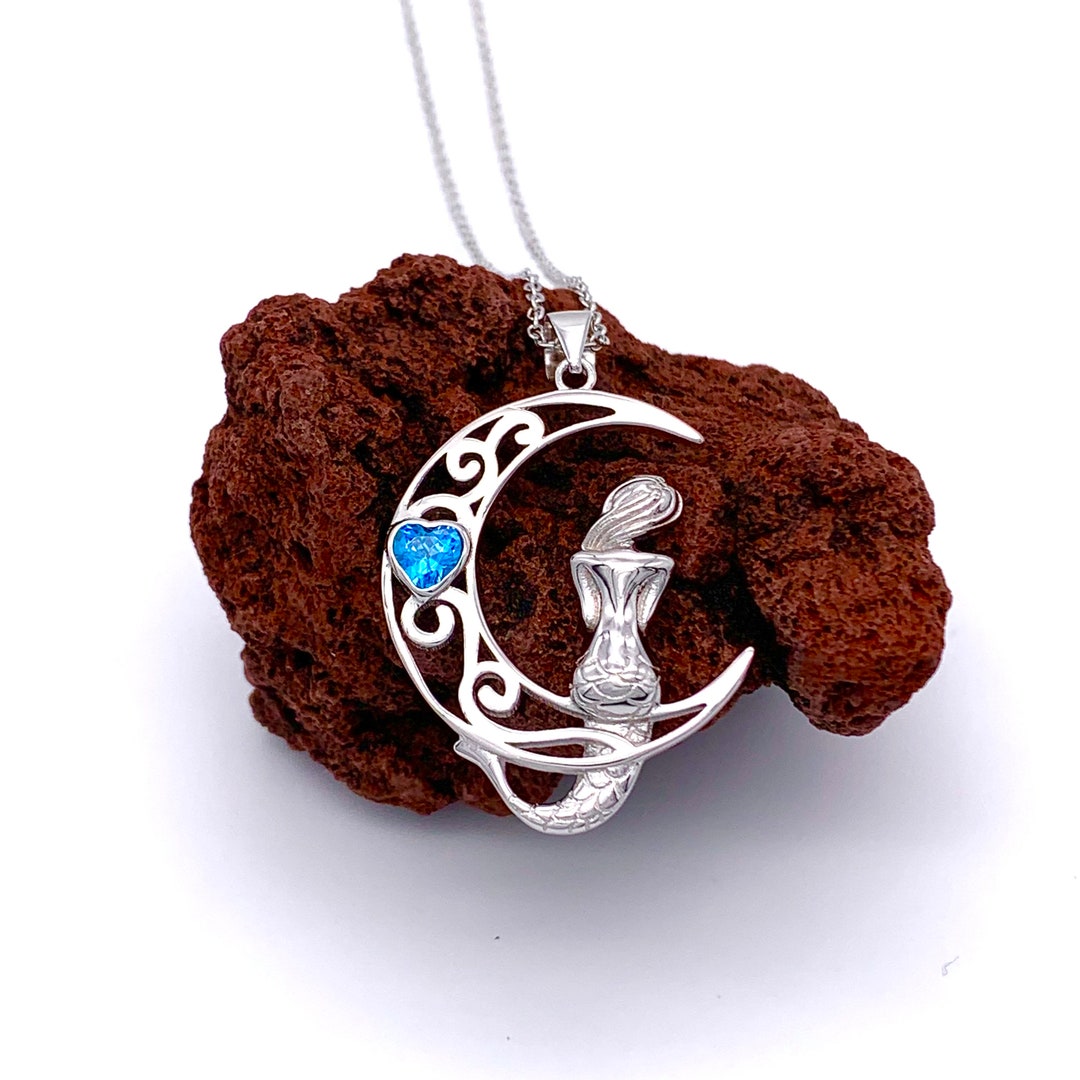 Sterling Silver Mermaid in Moon Pendant