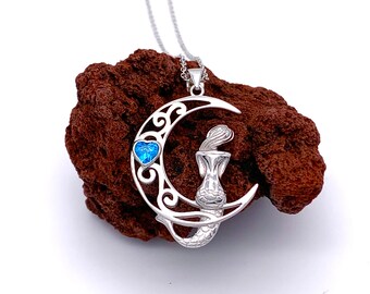 Sterling Silver Mermaid Moon Necklace, 925 Silver Chain