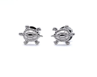 Orecchini a bottone a forma di tartaruga in argento sterling, orecchini piccoli