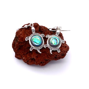 Silver Turtle Earrings, 925 Sterling Silver Turtle Earrings With Abalone Shell, Silver Hook Style Turtle Earrings