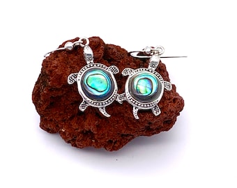 Orecchini a forma di tartaruga in argento sterling con conchiglia di abalone