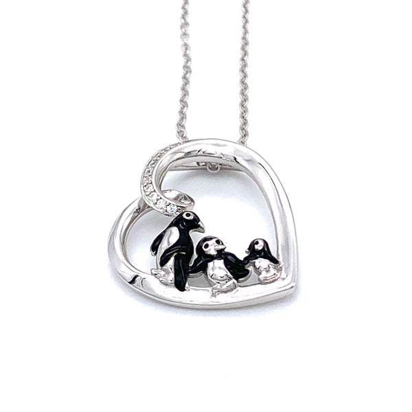 Zilveren pinguïn ketting, 925 sterling zilveren pinguïn hanger met gratis zilveren ketting, pinguïn hart ketting