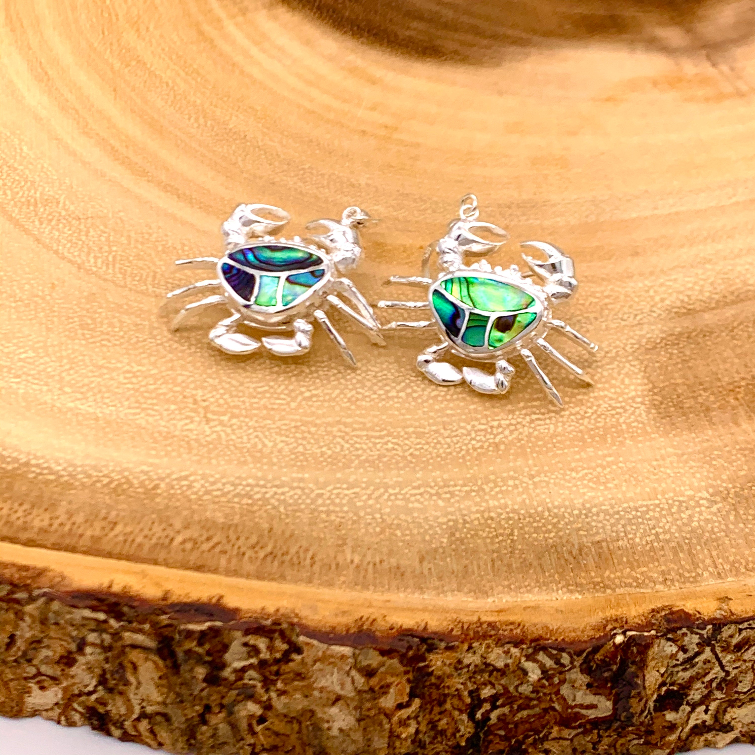 Silver Crab Earrings, Silver Crab Hook Earrings With Mother of Pearl or  Abalone Shell 