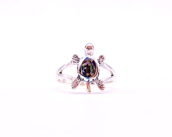 925 Sterling Silver Turtle Ring with Abalone Shell