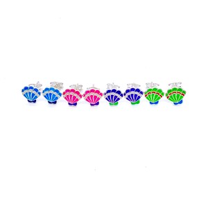 925 Silver Shell Earrings, Push Back Style Shell Earrings Painted with Your Choice of Colors, Colored Stud Shell Earrings