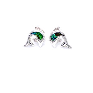 Silver Dolphin Earrings, Decorated with Abalone Shell, Sterling Silver Push Back Style Earrings, Dolphin Stud Earrings with Studs