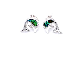 Pendientes de plata de ley con forma de delfín y concha de abulón