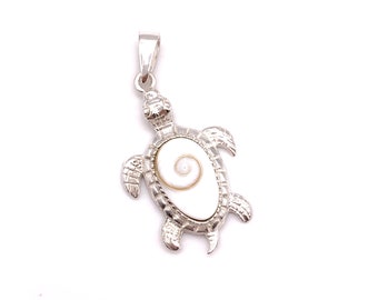 Silver Turtle Pendant with Shiva Shell, Shiva Turtle Necklace comes with a FREE chain