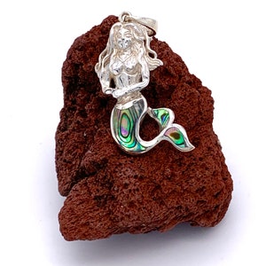 Silver Mermaid Pendant, Silver Mermaid Necklace with Abalone Shell, comes with a FREE chain