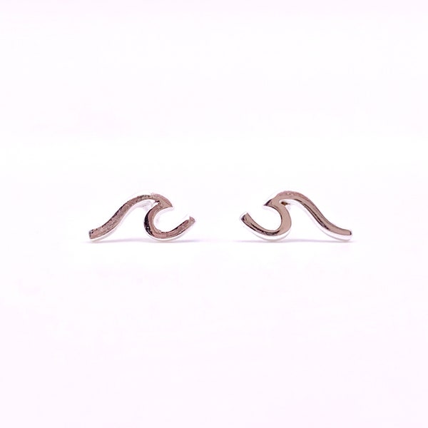 Minimalist 925 Sterling Silver Wave Earrings, Simple Wave Stud Earrings