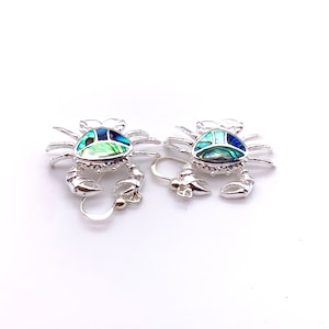 Silver Crab Earrings, Silver Crab Hook Earrings with Mother of Pearl or Abalone Shell