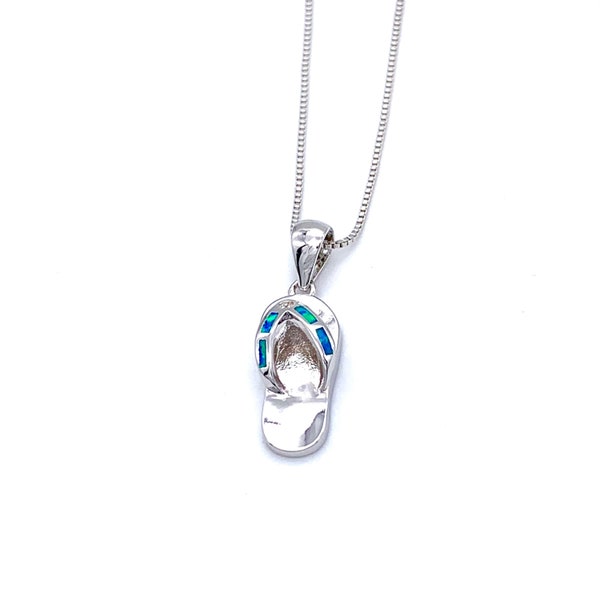 Silver Sandal Necklace, Silver Sandal Pendant and Chain with Blue Opal and CZ Stone