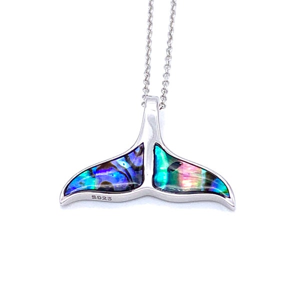 Silver Whale Tail Necklace, 925 Sterling Silver Whale Tail Pendant With Rainbow Abalone Shell, Vibrant Abalone Shell Whale Tail