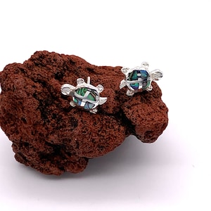 Silver Turtle Earrings, 925 Sterling Silver Turtle Stud Earrings With Abalone Shell, Silver Sea Turtle Stud Earrings