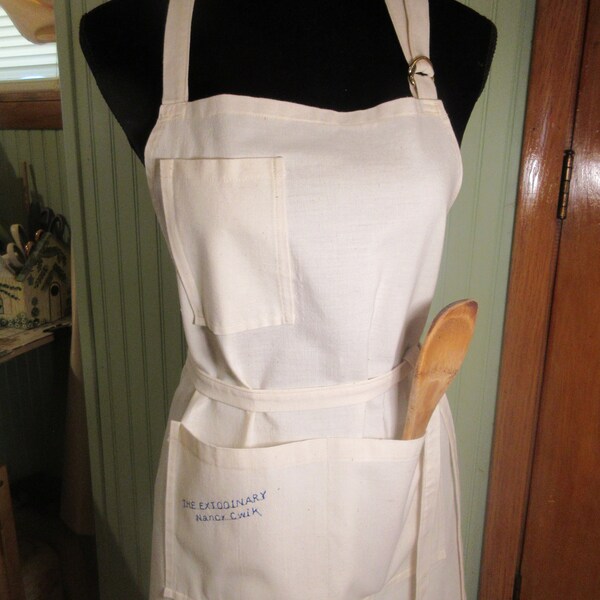 Apron for Women, PERSONALIZE your own BBQ style apron. Comes in Off White but personalize in any color.  Cell phone pocket and big pocket.