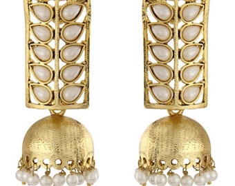 Bollywood Handmade Indian Bridal Wedding Ethnic Traditional  BAHUBALI White Pearl Jhumka Jumki Dangle Earrings Gold Tone Plt Earring