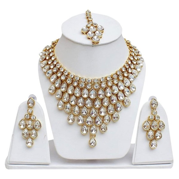 Sabyasachi Inspiré Padmavat Indian Jewelry Silver Indian Jewellery Bollywood Mariage Bridal Stone Kundan Necklace Set Choker
