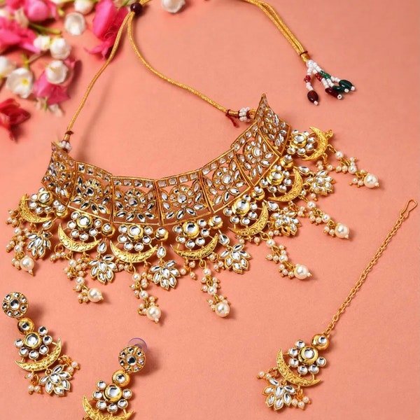 Sabyasachi Inspired Indian Jewellery Bollywood Wedding Bridal Kundan Padmavati Jodha Akbar Gold  Necklace Set Jewelry Choker Earrings Tikka