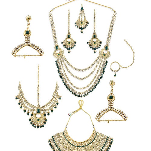 Indian Pakistani Jewellery Bollywood Wedding Bridal Jodha Akbar Kundan Necklace shops Set Sabyasachi Inspired Deepika Jewelry Choker Green Color