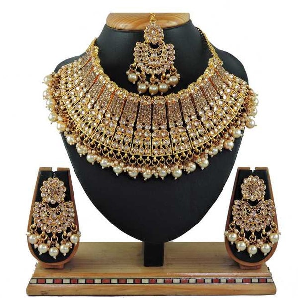 Sabyasachi Inspired Indian Pakistani Jewellery Bollywood Wedding Bridal Kundan Padmavati Jodha Akbar Gold  Necklace Set Jewelry Choker Tikka