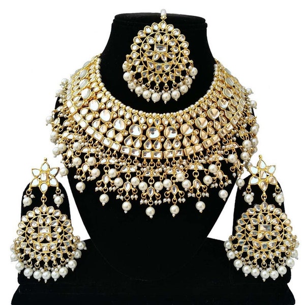 Sabyasachi Inspired Indian Jewellery Bollywood Wedding Bridal Kundan Padmavati Jodha Akbar Gold  Necklace Set Jewelry Choker Earrings Tikka