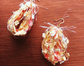 Handmade orange yarn earrings