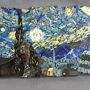 Starry Night, meticulously rendered in the exquisite Florentine mosaic technique.