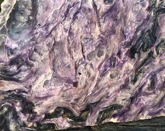 Charoite slab   190*85*9 mm / with aegirine , calcite and beautiful inclusions of tinaksite