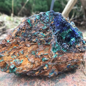 Natural Azurite Malachite in Limonite . Rare Zarinite Collection Sample