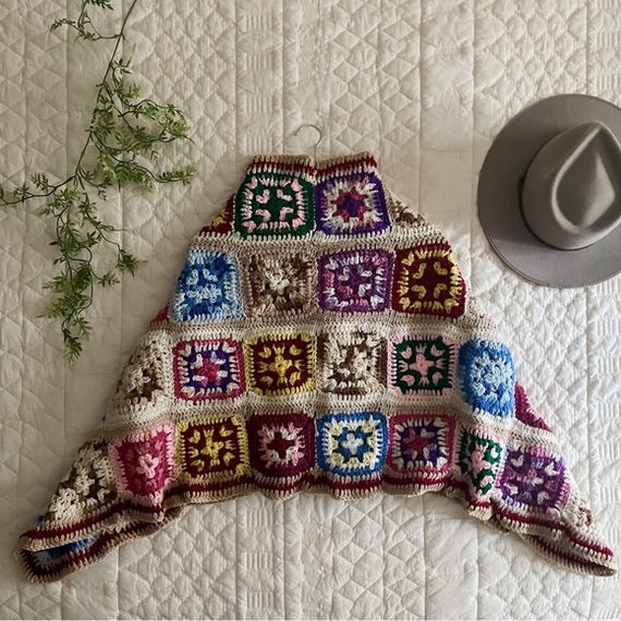 Handmade Granny Square Poncho - image 3