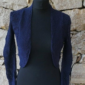 Blue Crochet Top, Blue Bolero, Long Sleeve Shrug, Crochet Knit Cardigan, Bohemian Jacket, Crochet Gifts, Cotton Tops Women Size Small