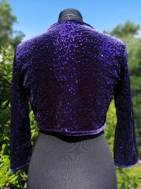 Purple Velvet Bolero Jacket, Purple Sequin Jacket… - image 6