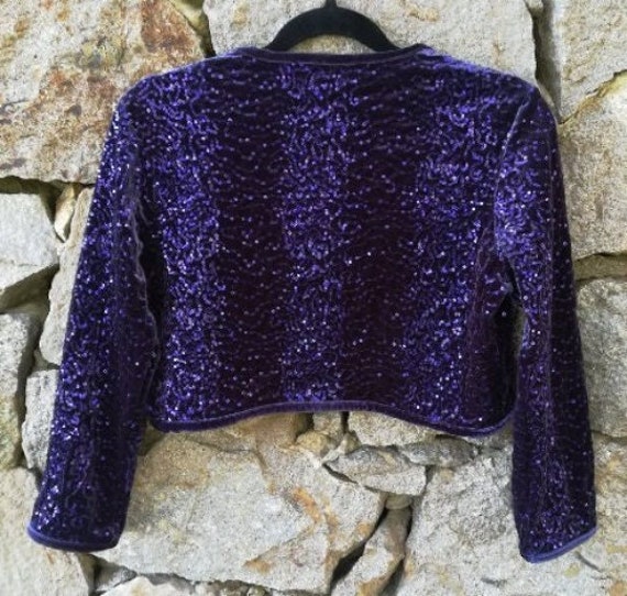 Purple Velvet Bolero Jacket, Purple Sequin Jacket… - image 3