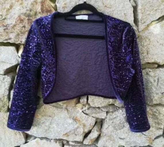 Purple Velvet Bolero Jacket, Purple Sequin Jacket… - image 1