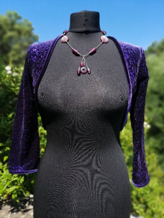 Purple Velvet Bolero Jacket, Purple Sequin Jacket… - image 5