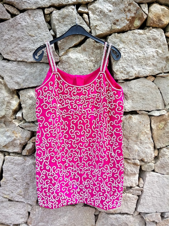 Stunning Vintage Pink Sparkly Evening Dress, Diama