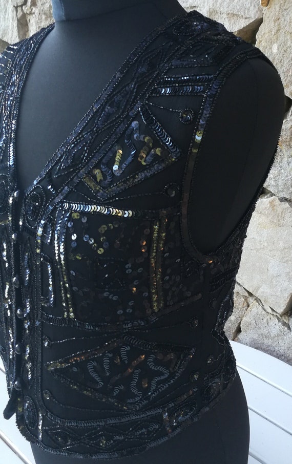 Black Sequin Waistcoat, Sequin Vest, Sleeveless S… - image 6