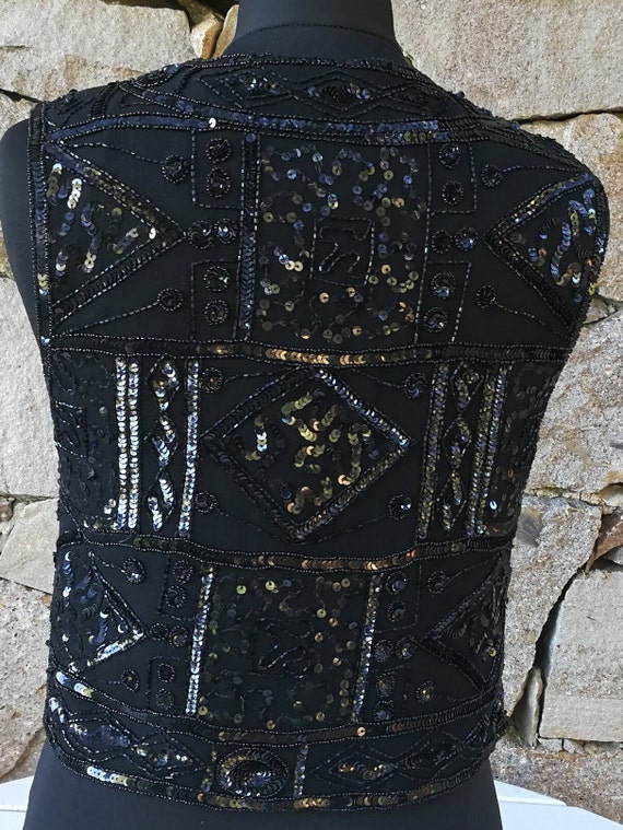 Black Sequin Waistcoat, Sequin Vest, Sleeveless S… - image 8