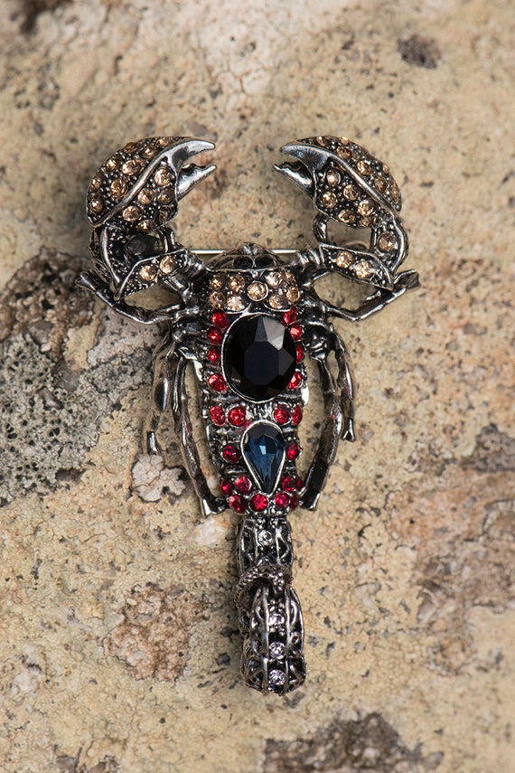 Large Scorpion Brooch, Jewelled Scorpion Pin, Vint