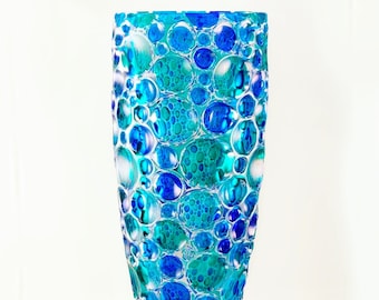 Large Blue/Green Kaleidoscope Venetian Glass Vase - Handmade in Italy, Colorful Murano Glass Vase