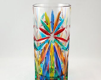 Tall Venetian Glass Oasis Highball Glass - Handmade in Italy, Colorful Murano Glass