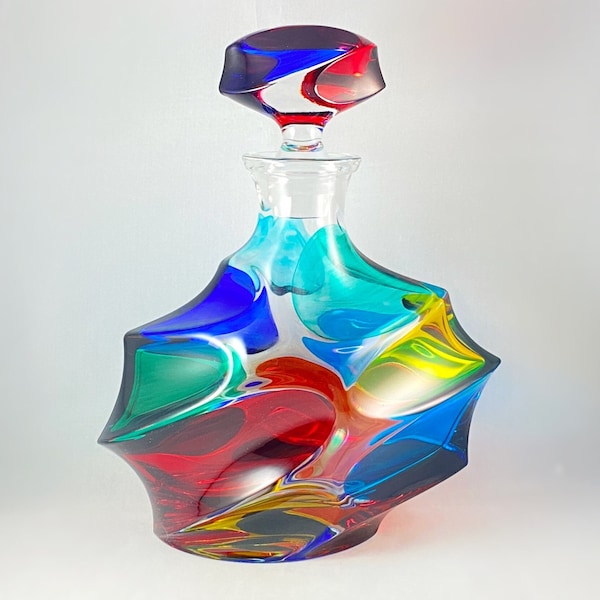 Calypso Whiskey Decanter, Venetian Glass Whiskey Decanter  - Handmade in Italy, Colorful Murano Glass