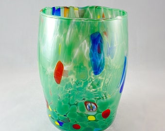 Green Venetian Glass Drinking Glass - Handmade in Italy, Colorful Murano Glass